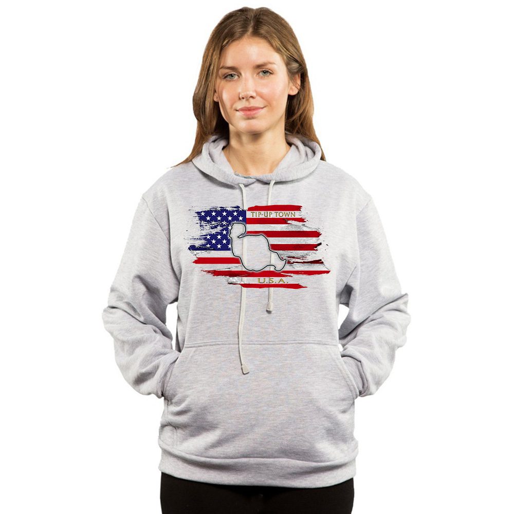 Hoodie 10oz American 2024 Houghton Lake Chamber Of Commerce   American Flag With Lake And Text 10oz 